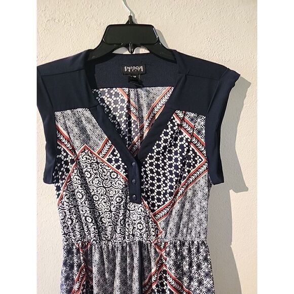 Enfocus Studio Size 14P Red White Cap Sleeve Chiffon Midi Dress - Picture 2 of 9